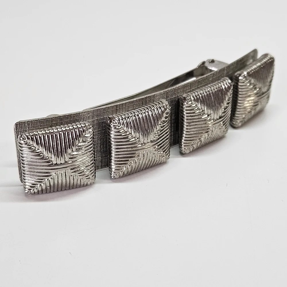 VINTAGE 3D Silver Tone Metal Abstract Hair French Barrette Clip